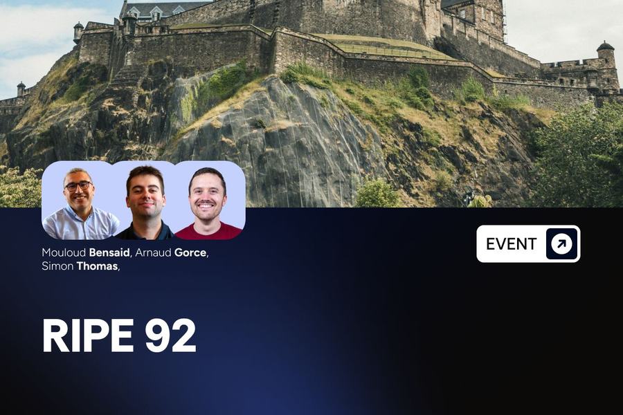 Visuel France-IX « RIPE 92 », 18 au 22 mai 2026, Édimbourg, avec les portraits de Mouloud Bensaid, Arnaud Gorce et Simon Thomas, et un château sur un promontoire rocheux.