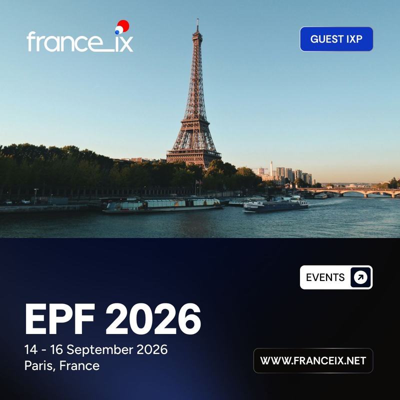 Visuel France-IX « EPF 2026 », Guest IXP, 14 au 16 septembre 2026, Paris, avec la tour Eiffel.
